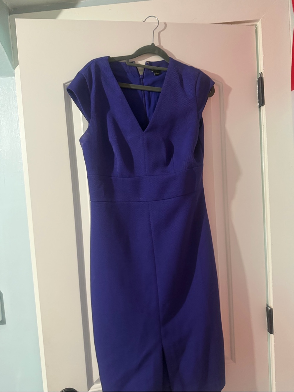 Ann Taylor Royal Blue V-Neck Cap Sleeve Midi Dress